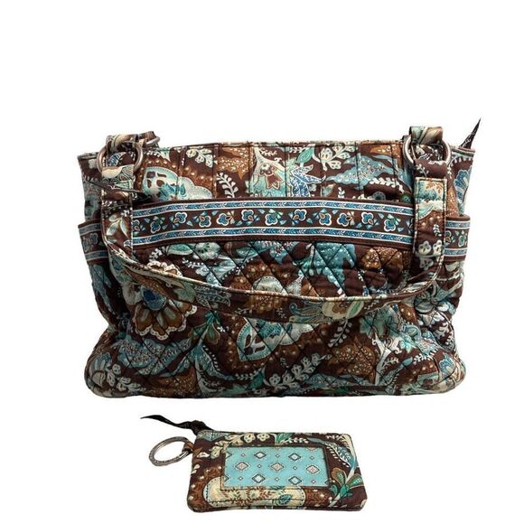 Vera Bradley Women's 2-Piece Set Brown Vintage Quilted Floral‎ Tote Bag - Picture 1 of 8